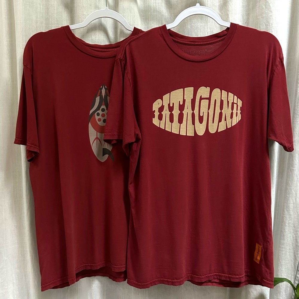 2 Patagonia red short sleeve shirts organic cotton size medium